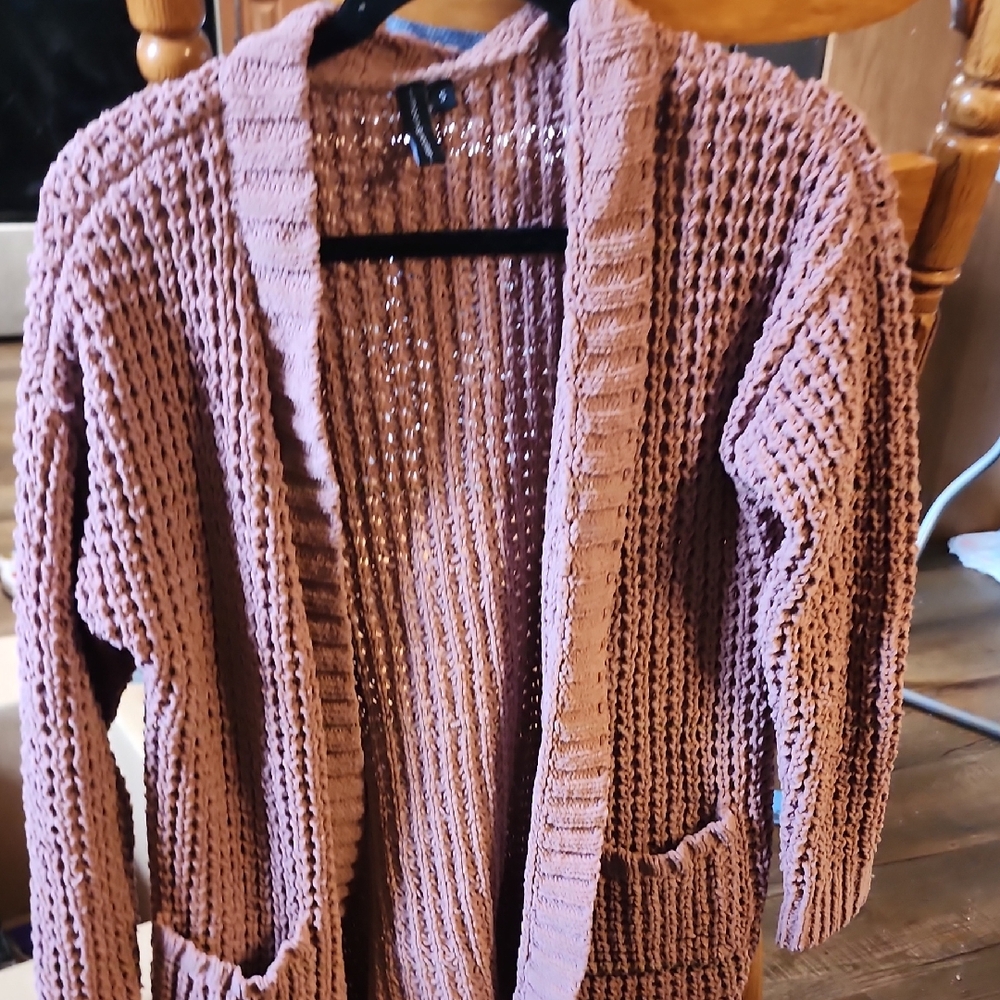 moon & madison Textured Knit Cardigan - Mauve With Pockets!